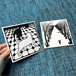 Vintage FV Black White Cat Tiles Set of Two 6"x 6" Wall Hanging Porcelain Trivet